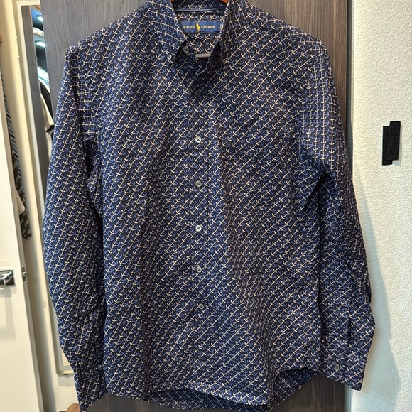 Ralph Lauren Blue Casual Button Down Shirt with Geometric Pattern - Picture 2 of 8